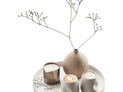 430 eat and drinks decor set 08 serving tray plant wood vase 01 3D model