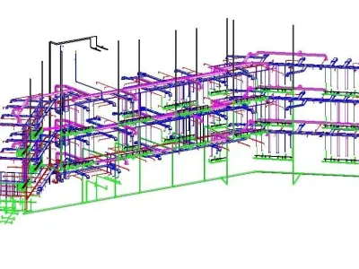 3 story commercial building with complete MEP 3D model
