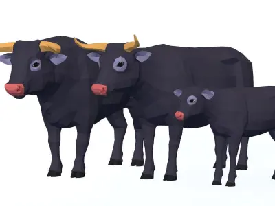 LowPoly Cows pack Low-poly 3D model
