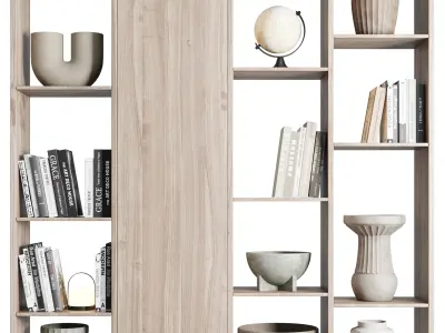 wooden Shelves Decorative With vase and Book - Wooden Rack 3D model