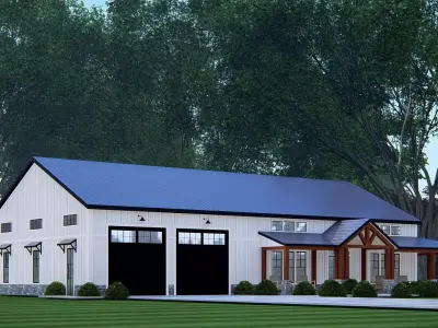 3D Model of Modern Barndominium House Exterior 3D model