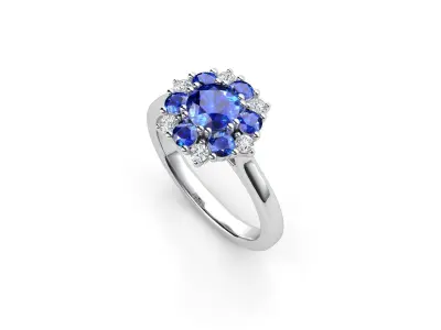 ZDR0011 sapphire and diamond ring 3D print model