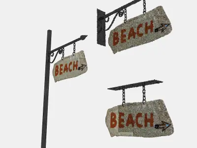 old stone beach sign 02 3D model Low-poly 3D model