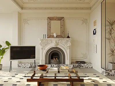 luxury living room dining room interior scenes 45 3D model purchase