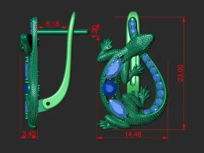 LIZARD EARRINGS ENCRUSTED WITH GEMSTONES 3D print model