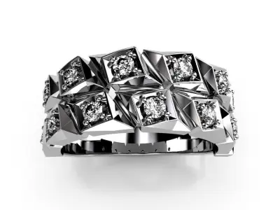 Linkchain-rings2 diamond band ring in gold 3D print model