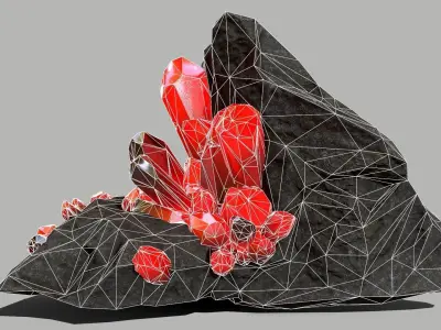 Crystal Set rock with crystals Low-poly 3D model