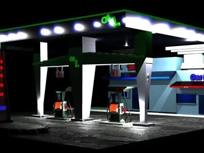 Basic Gas Station With Two Market  Low-poly 3D model
