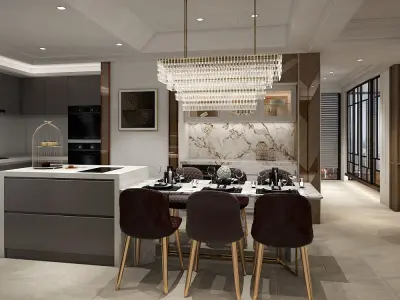 Luxury Design Living and Reading Room and Dining area 3D model 3D model