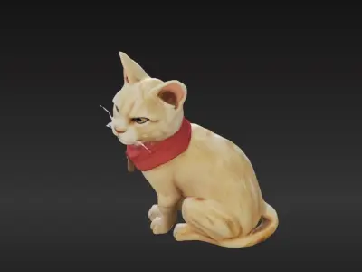 Ancient Cat Statue 2 - 3D Model -  Low-poly 3D model