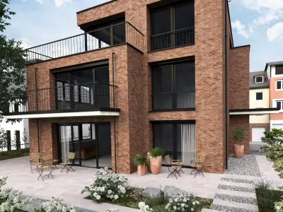 vray render 3ds max exterior brick building  3D model