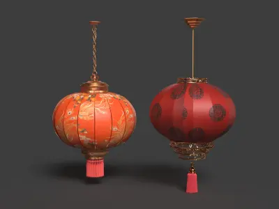 Chinese red lantern  Low-poly 3D model 8