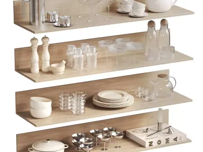 Kitchenware Decor Set On Shelves 3D model