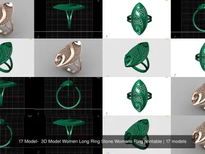 17 Model-  3D Model Women Long Ring Stone Womens STL printable 3D Model Pack