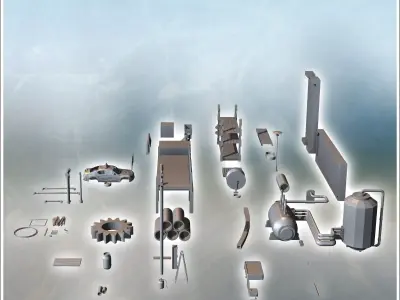 Set of modern outdoor accessories with car carcass advertising s 3D print model