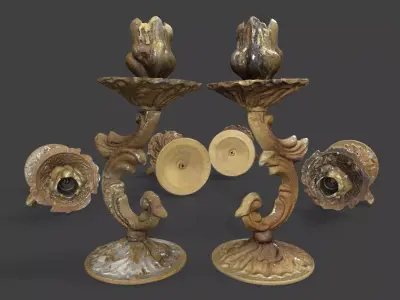 Old Metal Candlesticks Low-poly 3D model