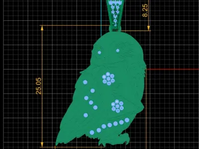 OWL BIRD SAPPHIRE PENDANT 3D PRINTABLE MODEL  3D print model