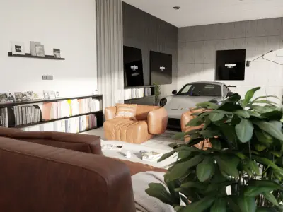 Automotive Studio Home Scene 3D Blender File Textured 3D model