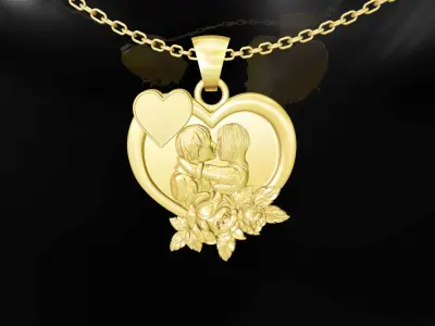 kiss love gold pendant jewelry 3D print model