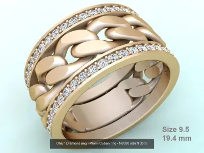Chain Diamond ring - Miami Cuban ring - N8530 - 4 Size 3D Model Collection