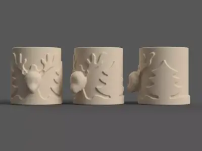 Candle Holder with Christmas deer and a Christmas tree 003 3D print model