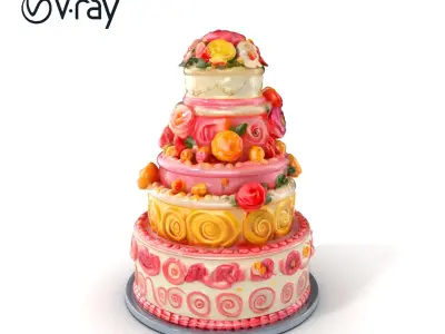 Elegant Floral Tiered Party Cake model pack Low-poly 3D model
