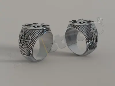 Luxury navy anchor compass sevalie ring 3d model deisgn 3D print model