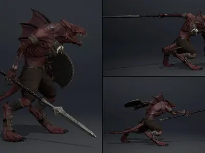 Mist Spearman Damaged Low-poly 3D model