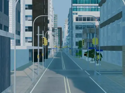 City Downtown Skyscraper Street 09 - DAY Low-poly 3D model