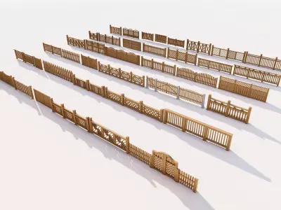 Modern Residential Wood Fence Design Pack  Low-poly 3D model
