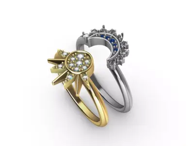 Moon and Sun Ring - P A N D O R A 3D print model