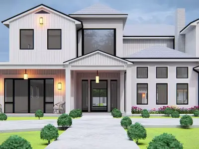 American Style House Exterior 3D Model  Classic Residential Home 3D model