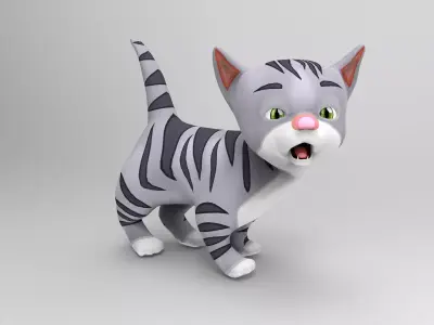 Rigged Cartoon Cute gray cat 3d model  Low-poly 3D model