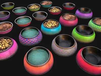 Food Water in a Bowl Dog Cat Pet Pack Flakes Treats Low-poly 3D model