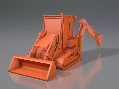 3d model of JCB-1CXT mini tractor with hydraulic hammer 3D print model