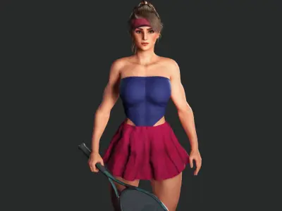 AAA 3D REALISTIC CHARACTER - MUSCULAR GIRL SPORT OUTFIT TENNIS Low-poly 3D model