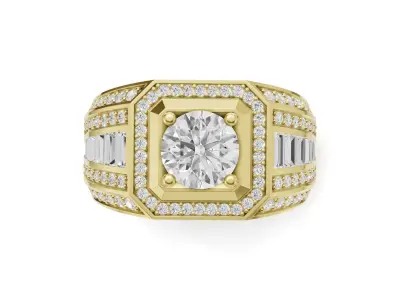 Mens Solitaire Diamond And Baguette Statement Ring 3D print model