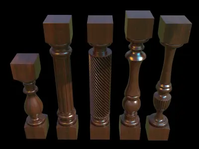 Baluster set of wooden columns 3D model