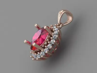 Ruby Rose Gold Diamond Pendant 3D Print Model 3D print model
