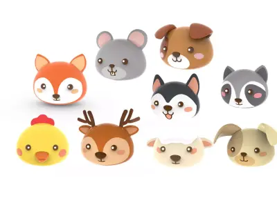 Animal Head Cartoon 3D Low-poly 3D model