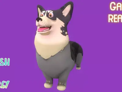 Stylized Spotted Grey Welsh Corgy for Games and Animation  Low-poly 3D model