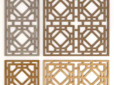 Wood Arabic Islamic pattern decorative grill screen 3D model