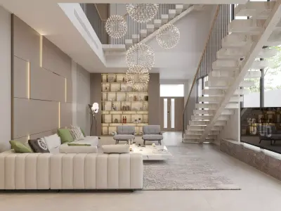 Modern Luxury Living Room and Dining Interior 3D Scene 3D model