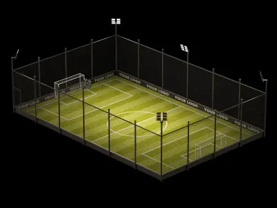 Mini-football field with night view Low-poly 3D model
