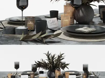 Table setting in dark colors 3D model