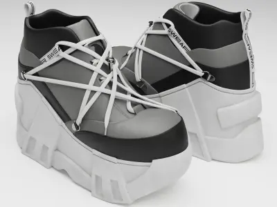 Sneakers Swear on platform Black Low-poly 3D model