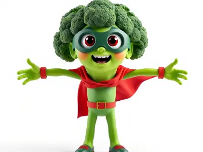 Broccoli Superhero Rigged and Animated D Character Model Low-poly 3D model