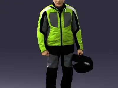 000422 Biker Male Character with Helmet 3D Scan Low-poly 3D model