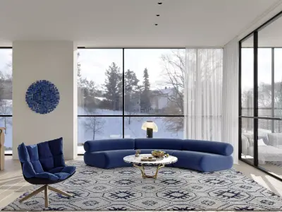 Modern living room dining room interior scenes  3D model