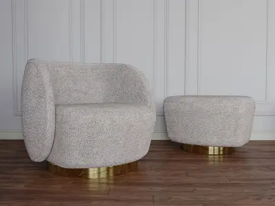 Lady VDoge armchair with pouf by Villari 3D model
